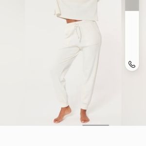 Waffle Knit Set Long Drawstring Pants w/Crop Long Sleeve Sweater Ivory M/L NWOT